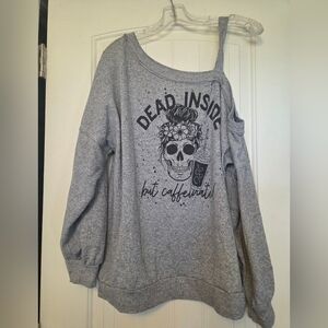 Off-Shoulder Gray Sweater with Skull Design